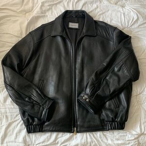 Black leather jacket.  Hathaway.